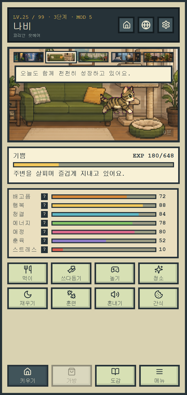 고양이 키우기 게임 Tiny Care Club 실제 게임 이미지